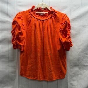 THML Orange Ruffle Puff Short Sleeve Mock Neck Top Size Small